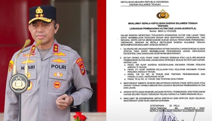 Cegah Karhutla, Kapolda Sulteng Terbitkan Maklumat Tegas Larangan Bakar Hutan dan Lahan