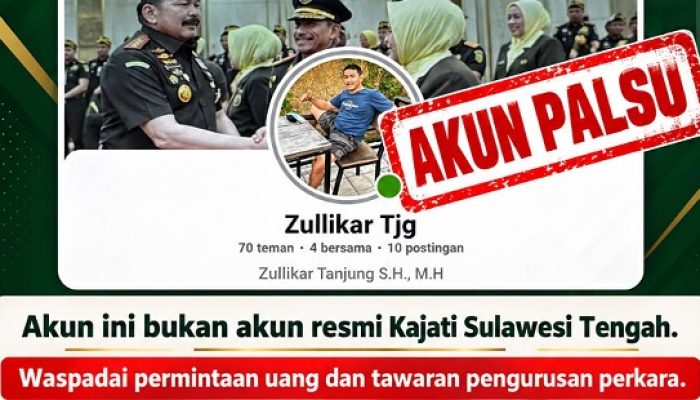 Waspada! Akun Palsu Catut Nama Kajati Sulteng Beredar di Facebook